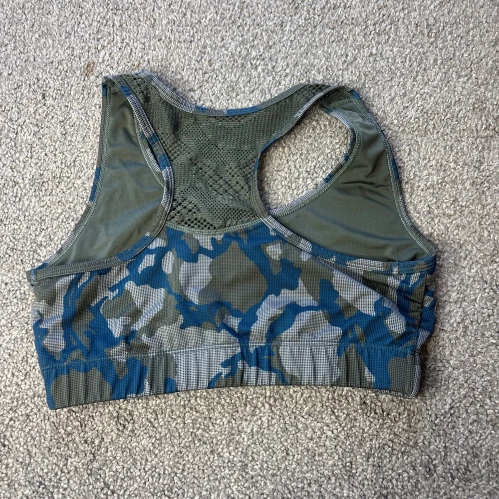 Zyia Active sports bra womens small Blue Green‎ Camo Mesh Back Racerback active